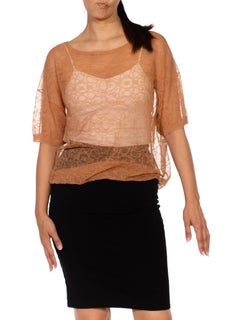 2000S DRIES VAN NOTEN Beige Poly/Cotton Abstracted Lace Knit Top