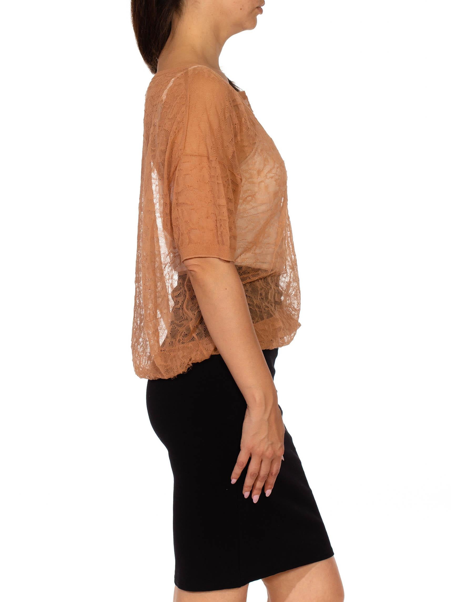 Women's 2000S DRIES VAN NOTEN Beige Poly/Cotton Abstracted Lace Knit Top For Sale