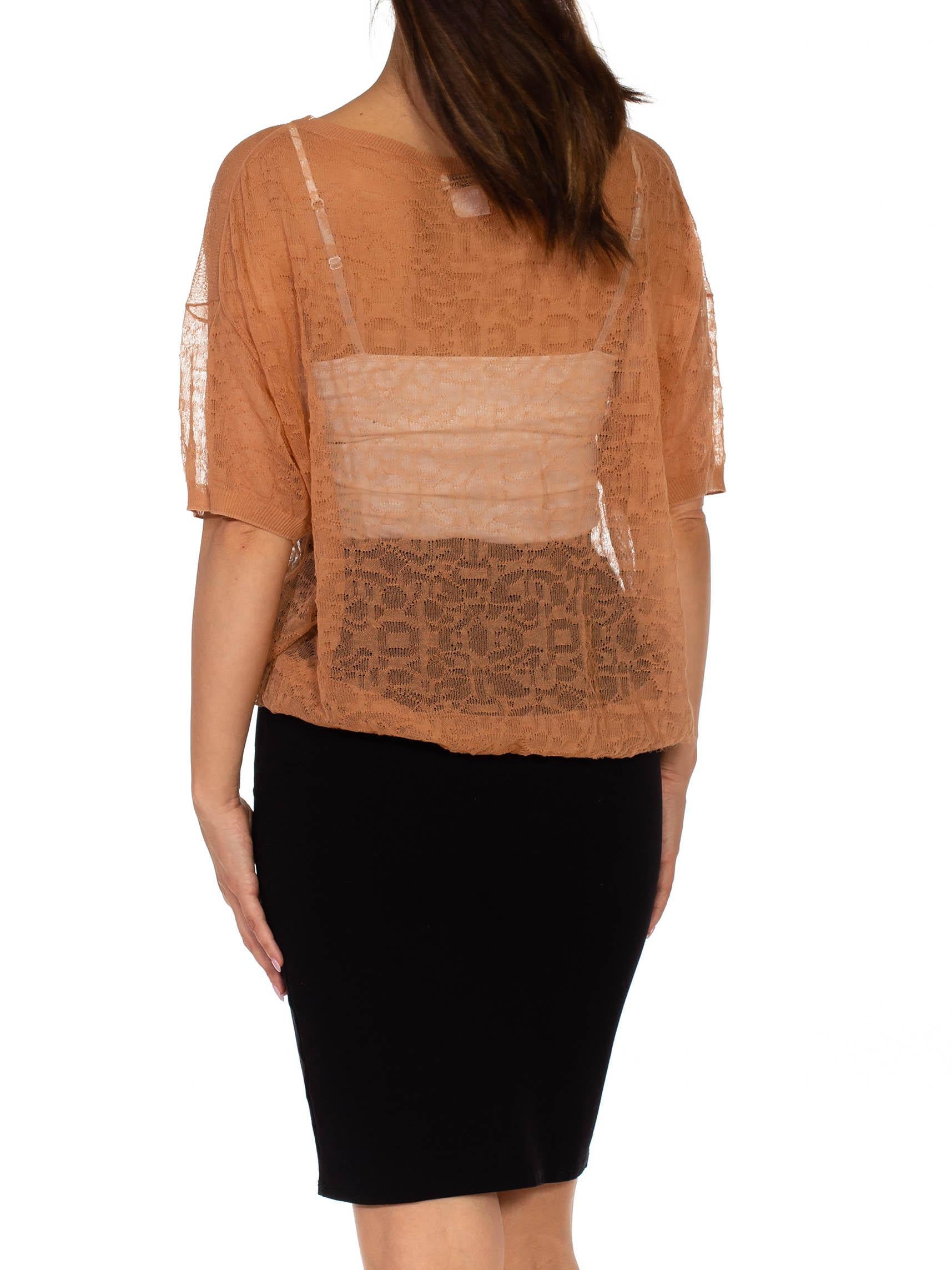 2000S DRIES VAN NOTEN Beige Poly/Cotton Abstracted Lace Knit Top For Sale 2