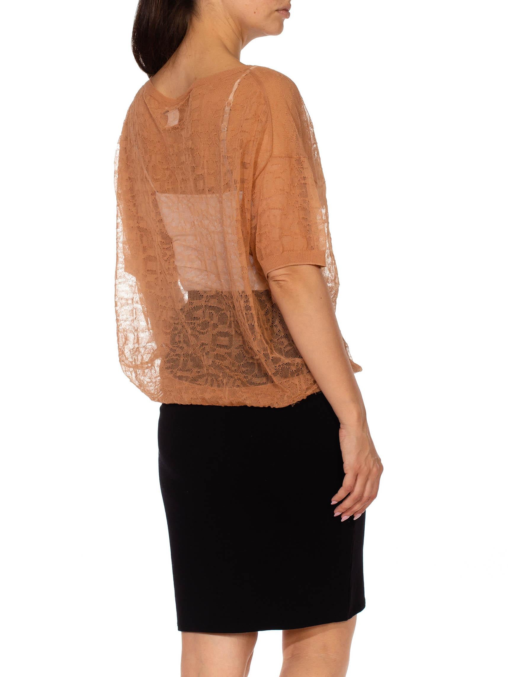 2000S DRIES VAN NOTEN Beige Poly/Cotton Abstracted Lace Knit Top For Sale 3