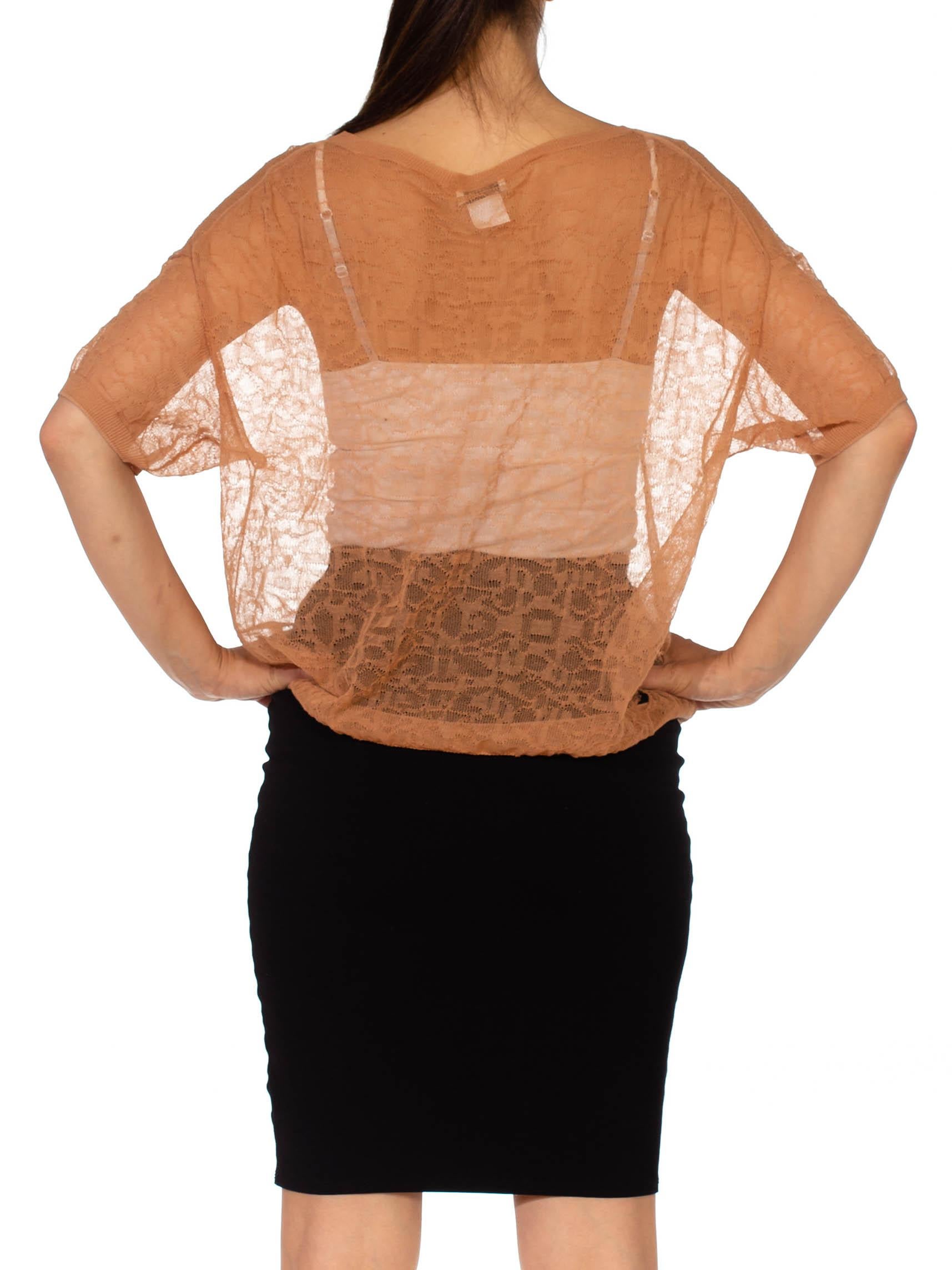 2000S DRIES VAN NOTEN Beige Poly/Cotton Abstracted Lace Knit Top For Sale 4