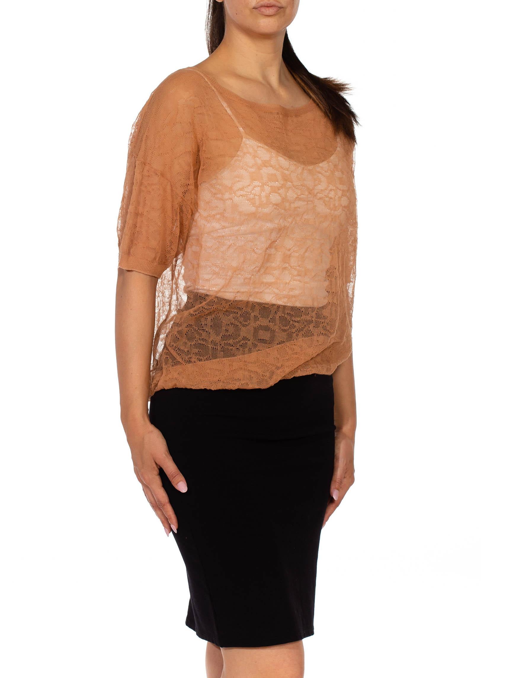 2000S DRIES VAN NOTEN Beige Poly/Cotton Abstracted Lace Knit Top For Sale 5