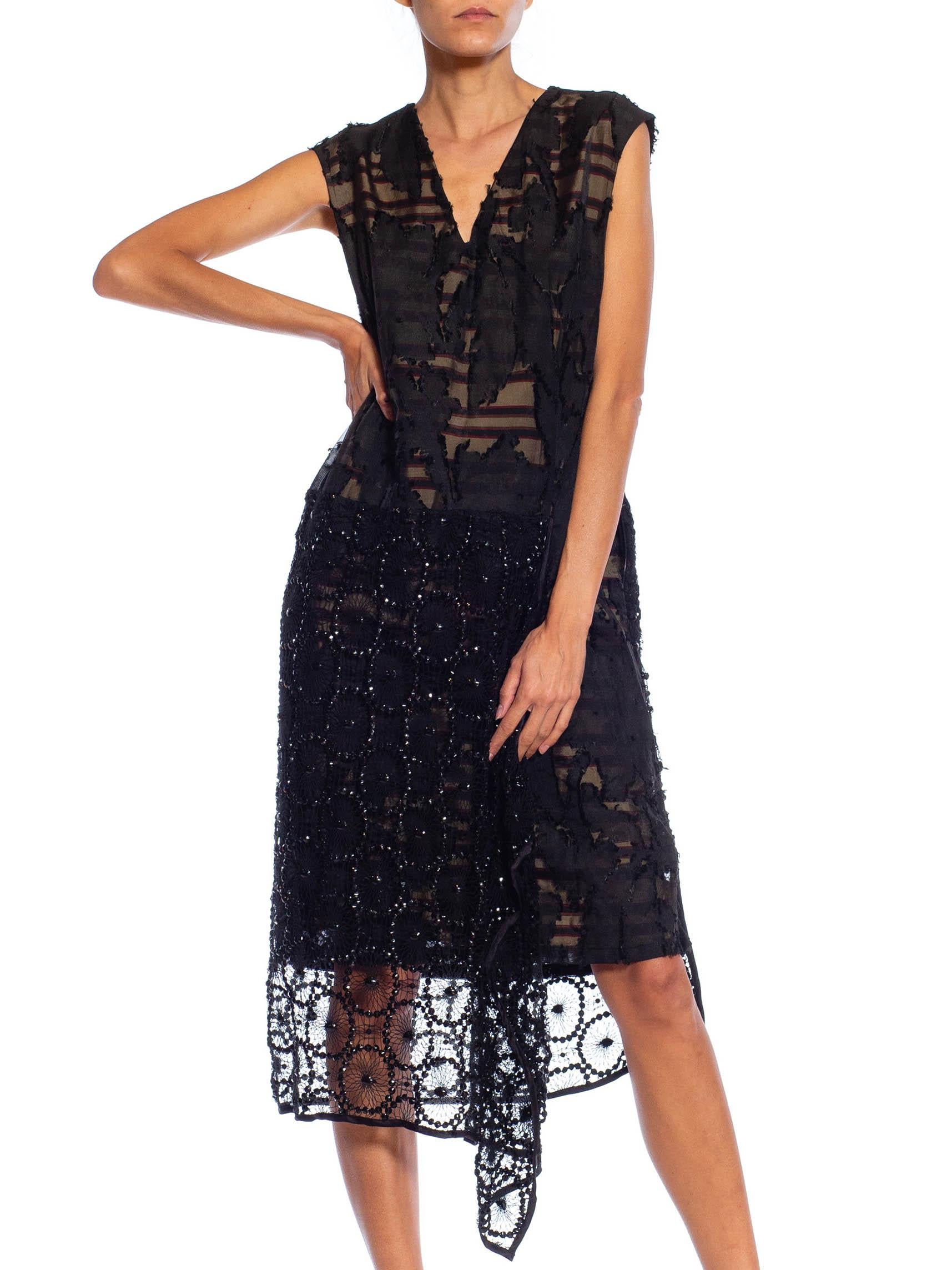 Women's 2000S DRIES VAN NOTEN Black Silk & Beaded Lace 20S Style Cocktail Dress For Sale