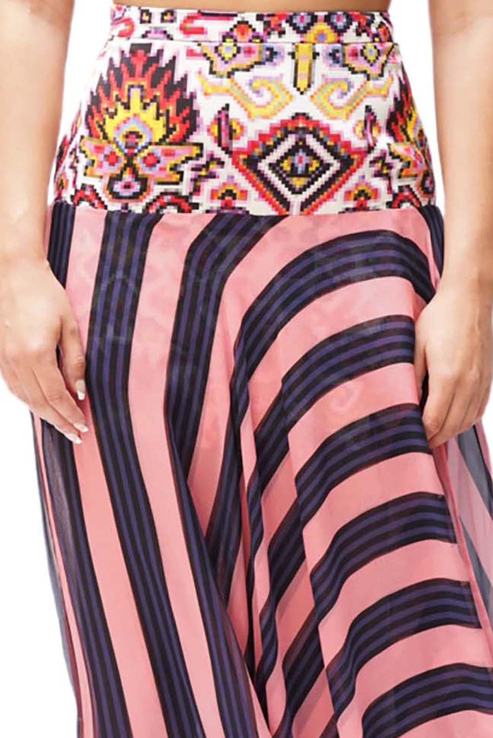 2000S Dries van Noten Gonna in seta e chiffon multicolore in vendita 5
