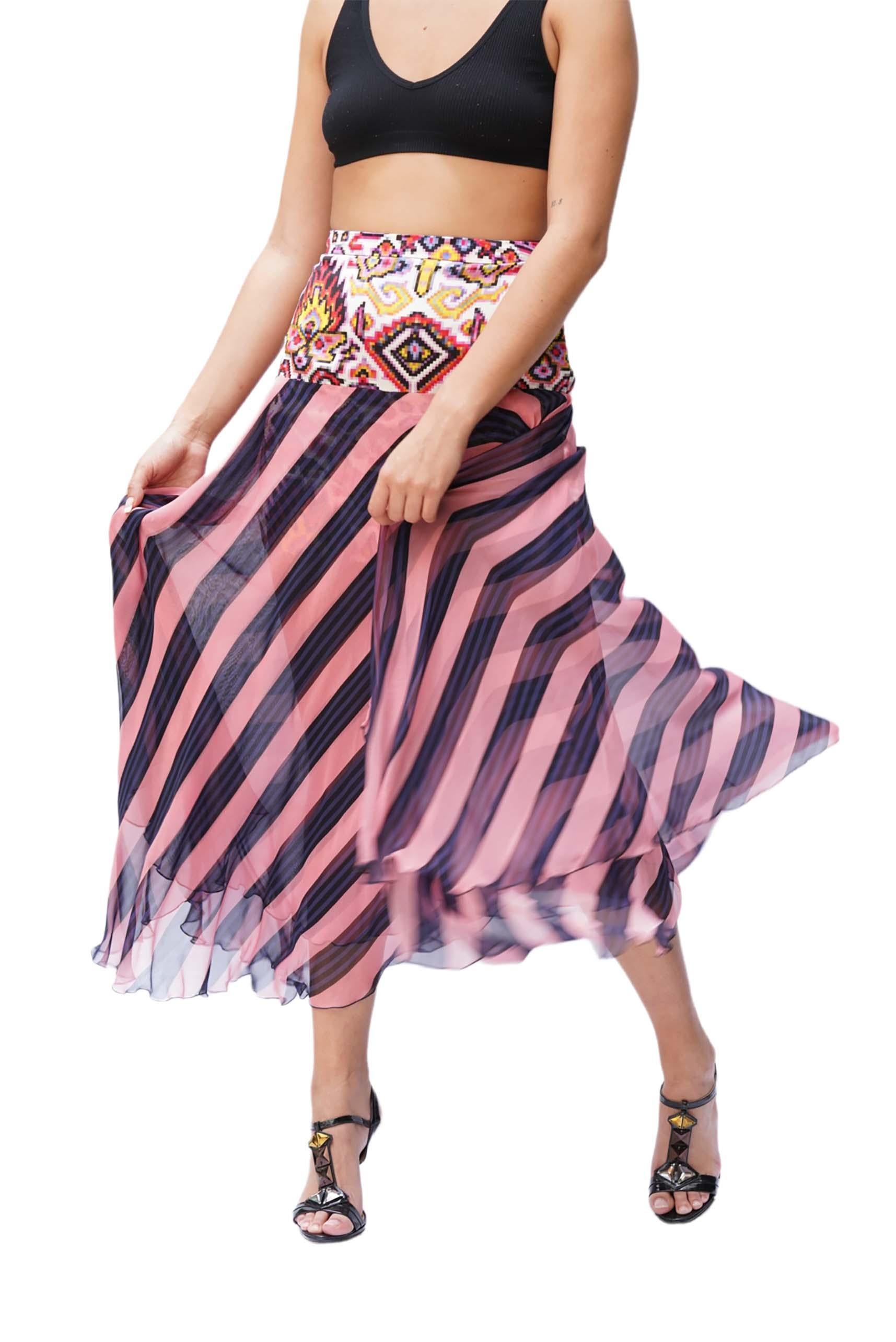 Women's 2000S Dries Van Noten Multicolor Silk & Poly Chiffon Skirt For Sale