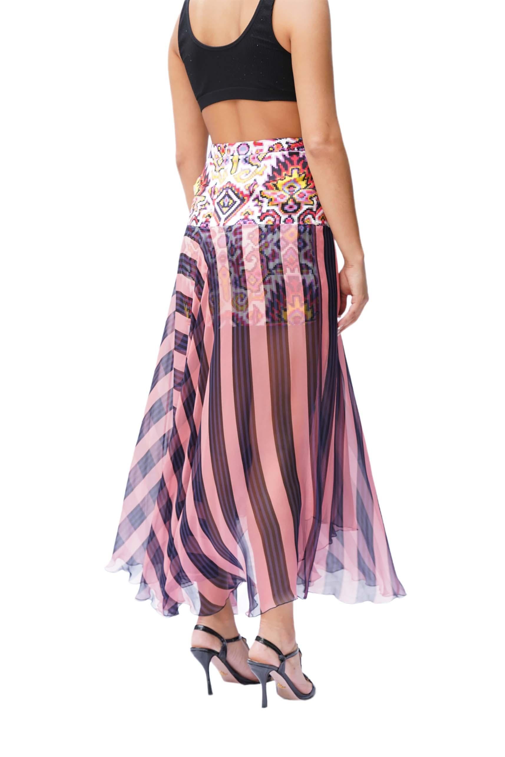 Donna 2000S Dries van Noten Gonna in seta e chiffon multicolore in vendita