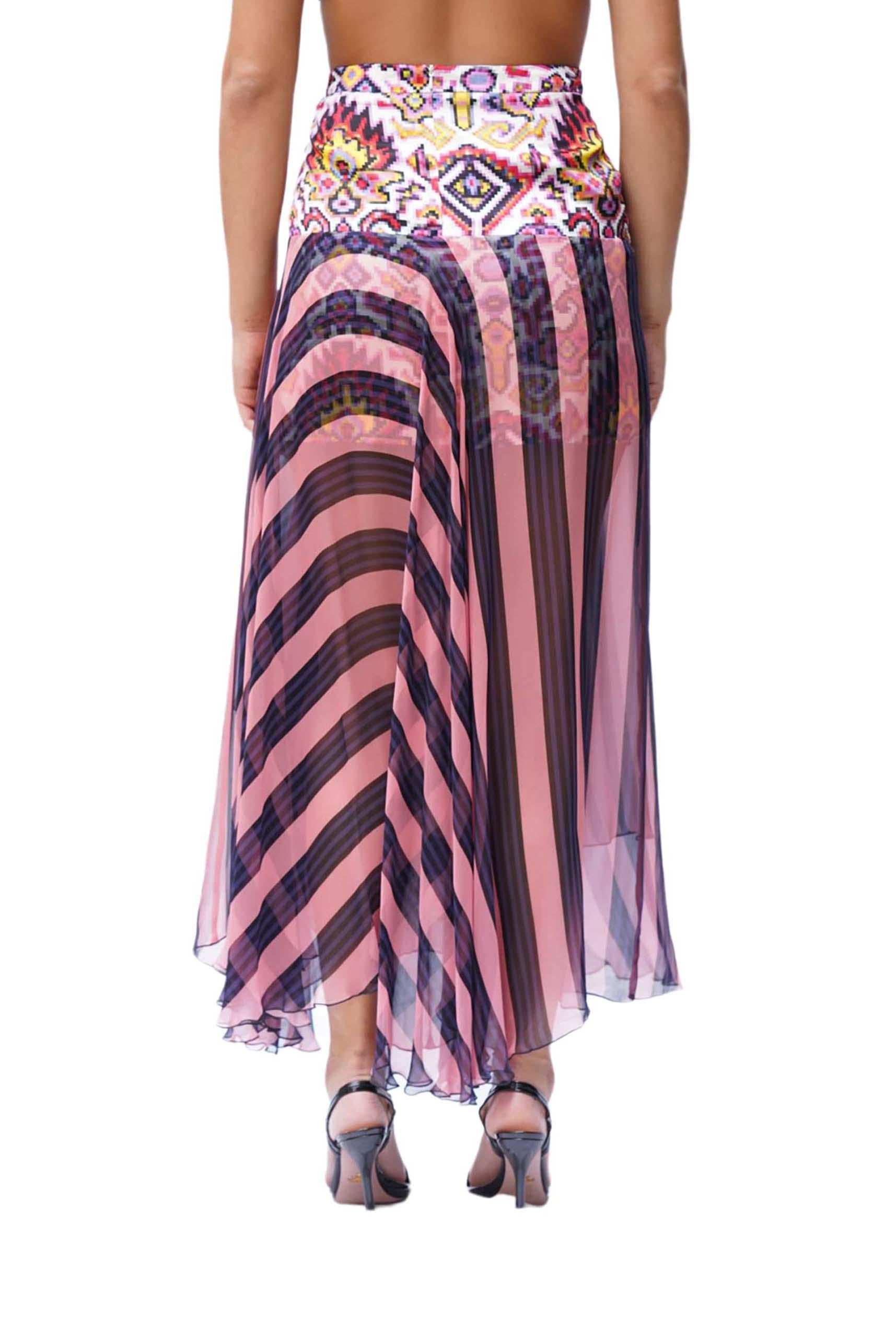 Women's 2000S DRIES VAN NOTEN Multicolor Silk & Poly Chiffon Skirt