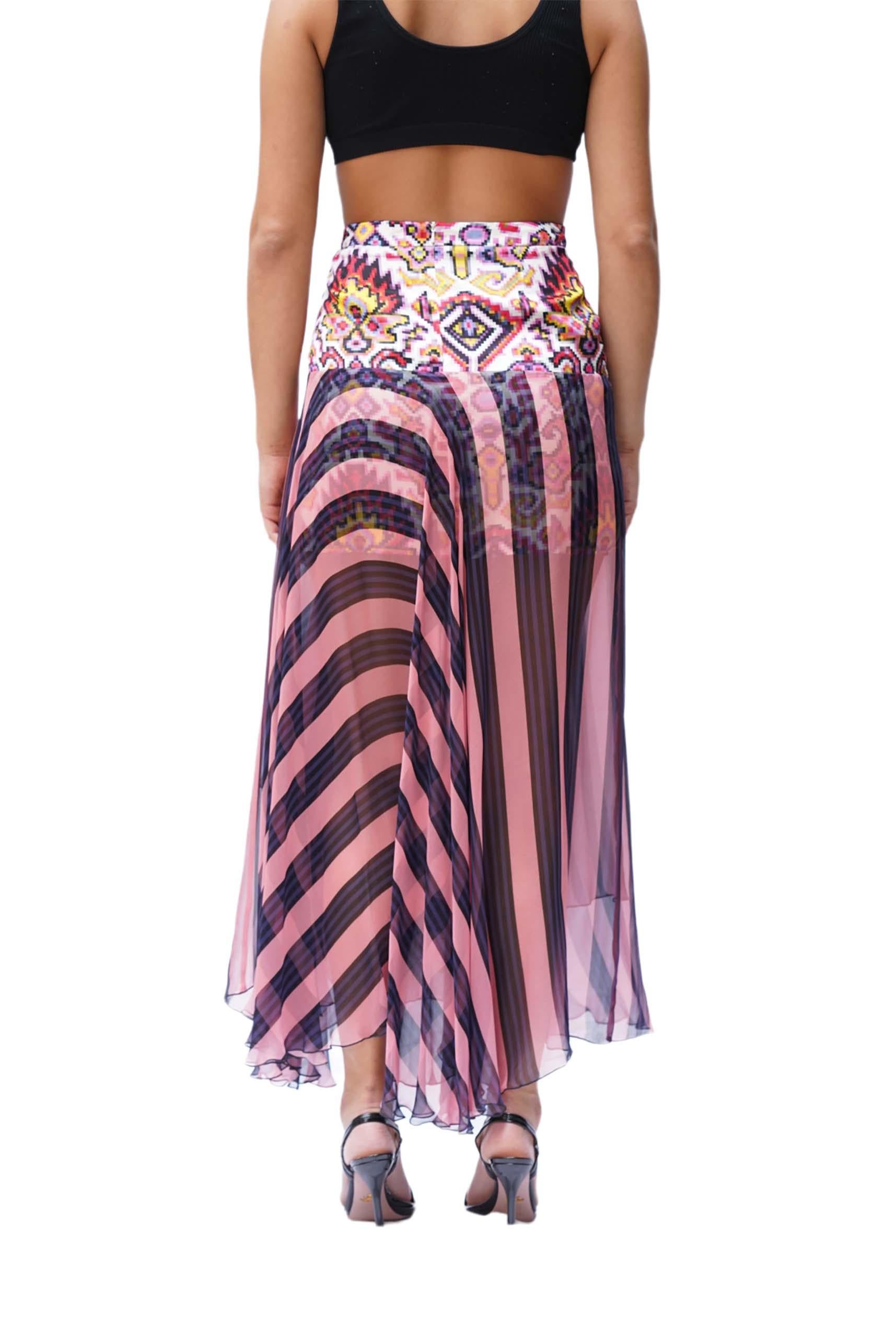 2000S Dries Van Noten Multicolor Silk & Poly Chiffon Skirt For Sale 2
