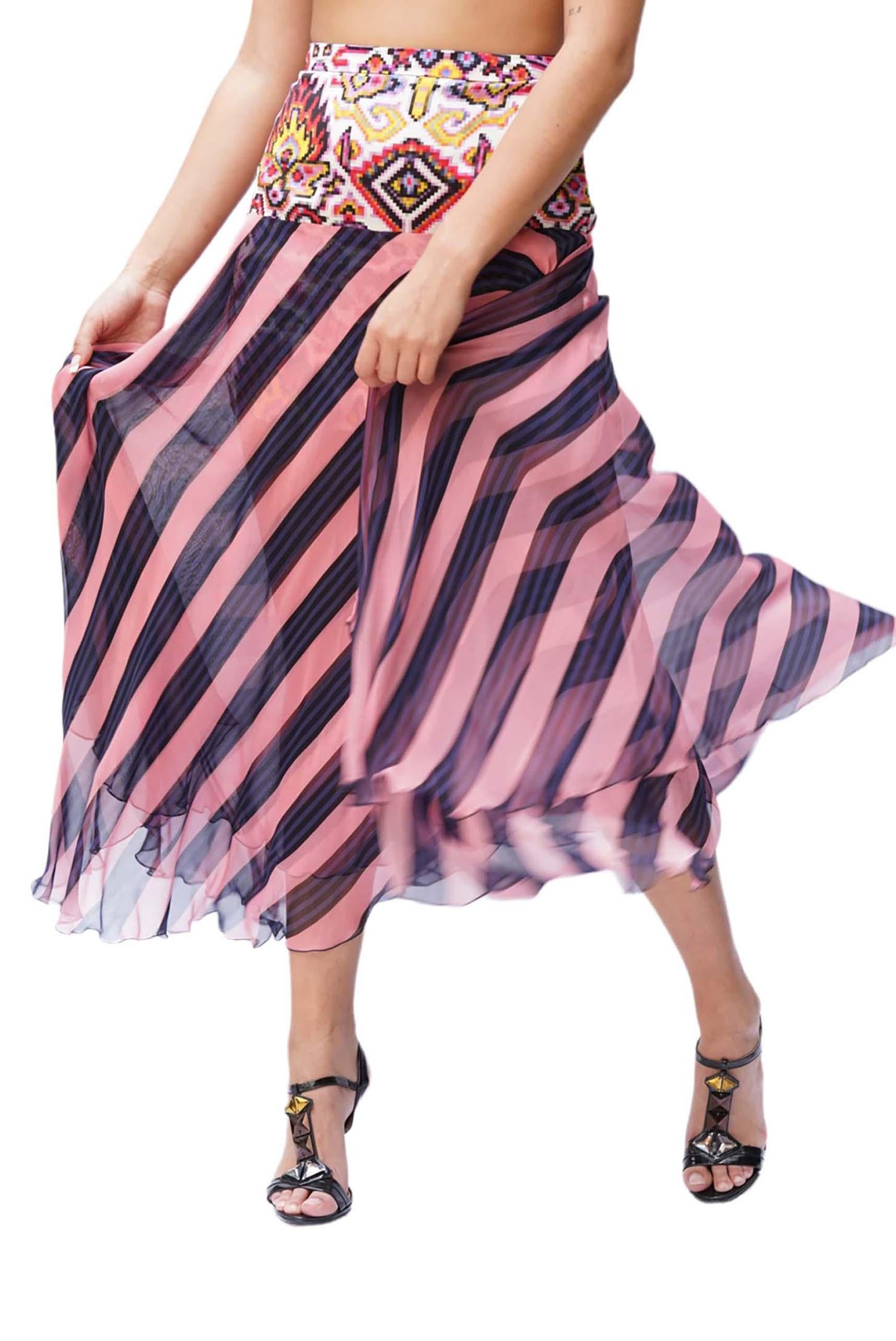 2000S DRIES VAN NOTEN Multicolor Silk & Poly Chiffon Skirt For Sale 1
