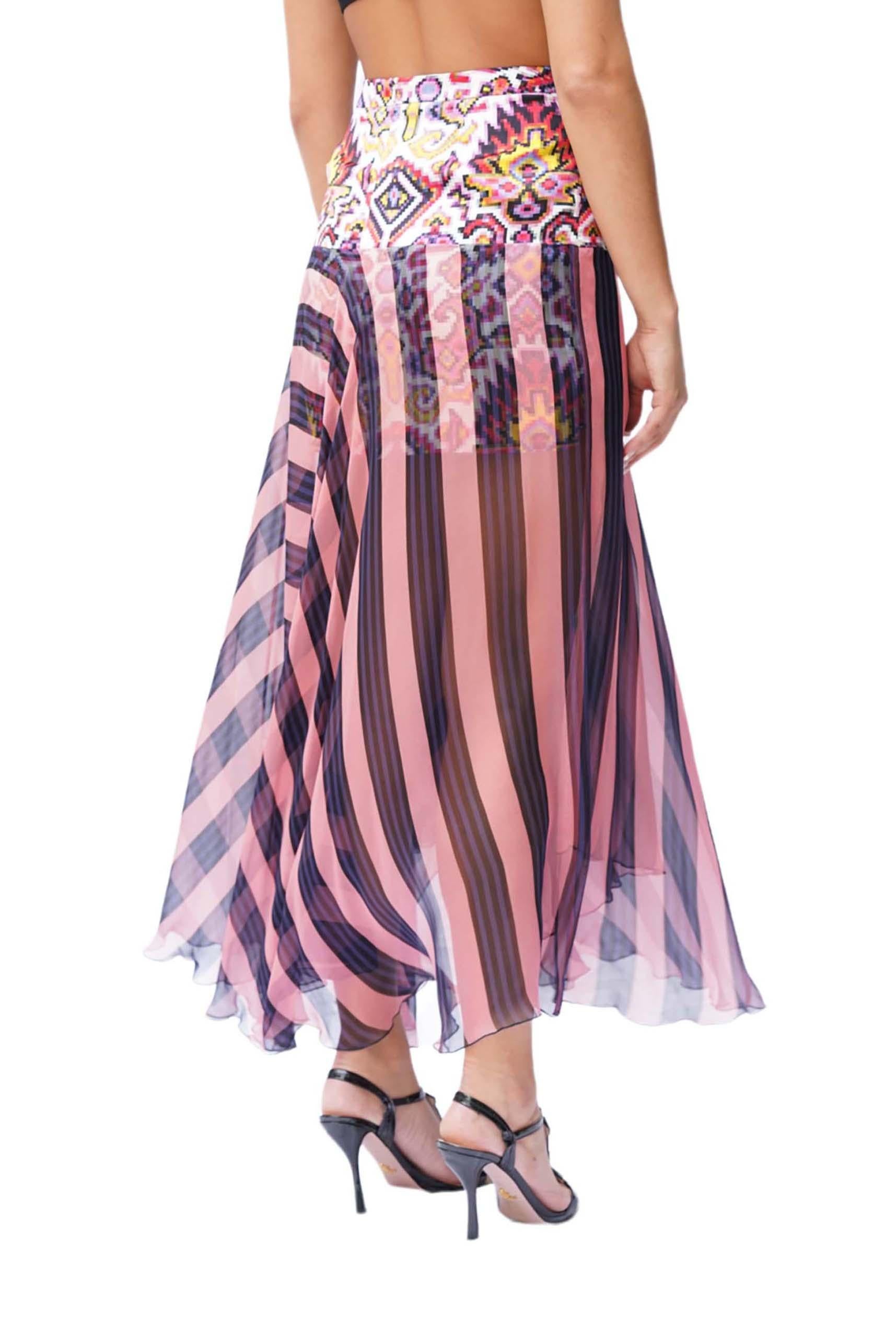 2000S DRIES VAN NOTEN Multicolor Silk & Poly Chiffon Skirt For Sale 2
