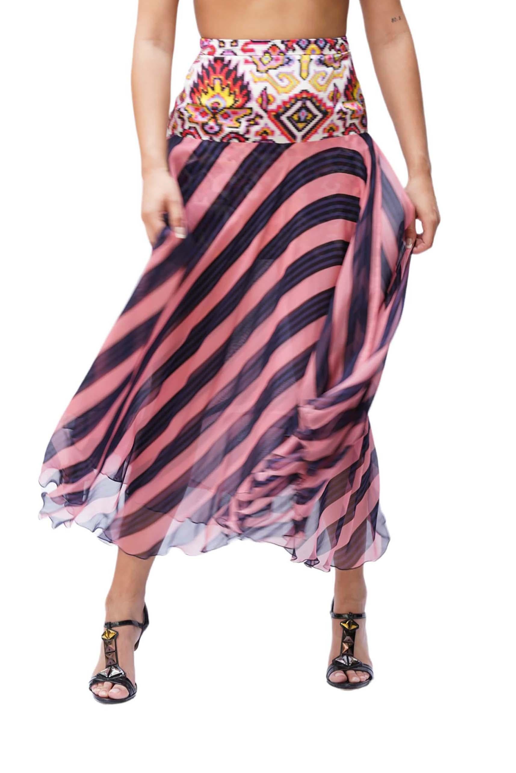 2000S DRIES VAN NOTEN Multicolor Silk & Poly Chiffon Skirt For Sale 3