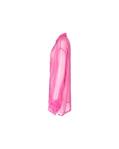 2000's Dries van Noten Semi-Sheer Pink Crinkle Button-Up