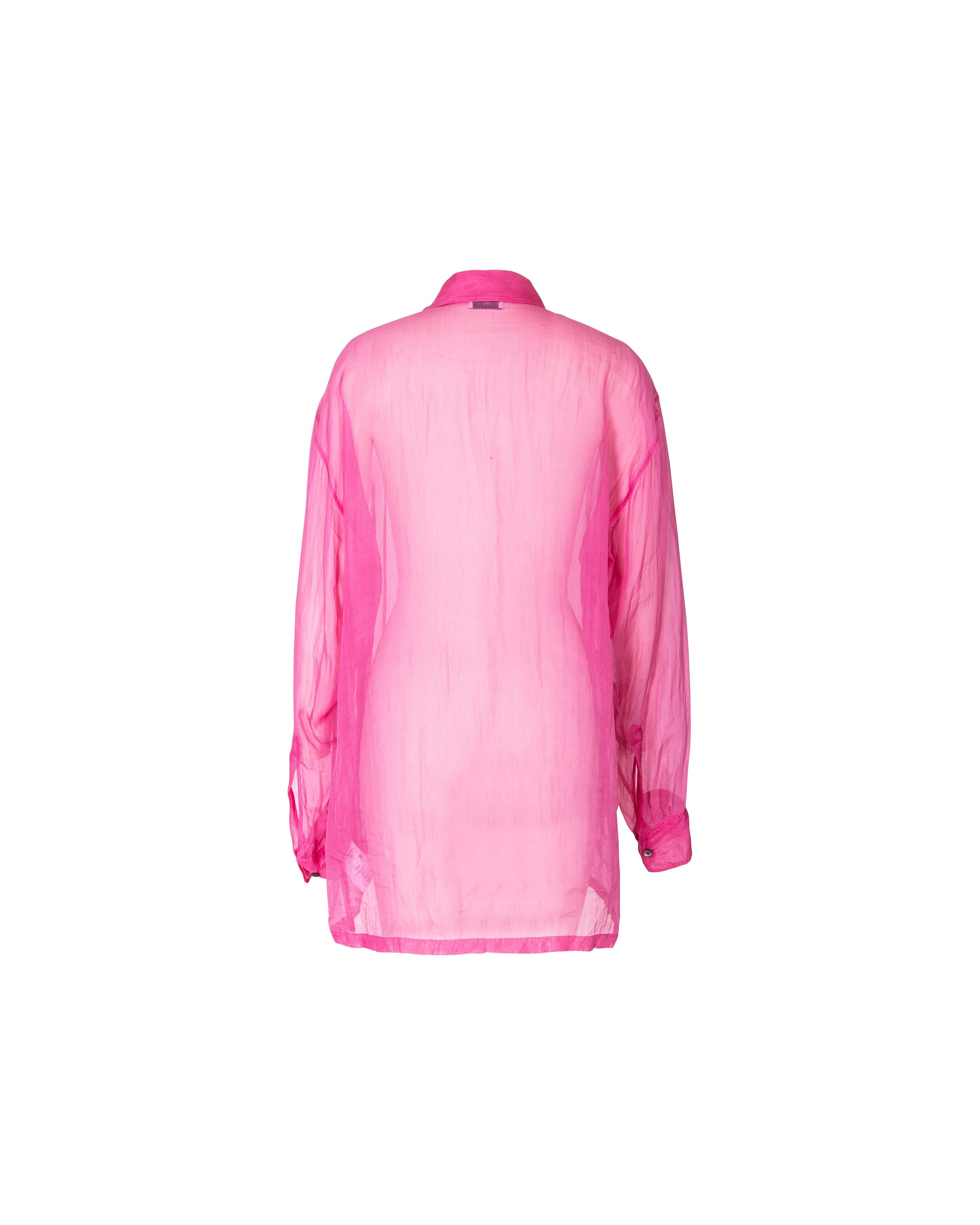 2000's Dries van Noten Semi-Sheer Pink Crinkle Button-Up In Good Condition In North Hollywood, CA