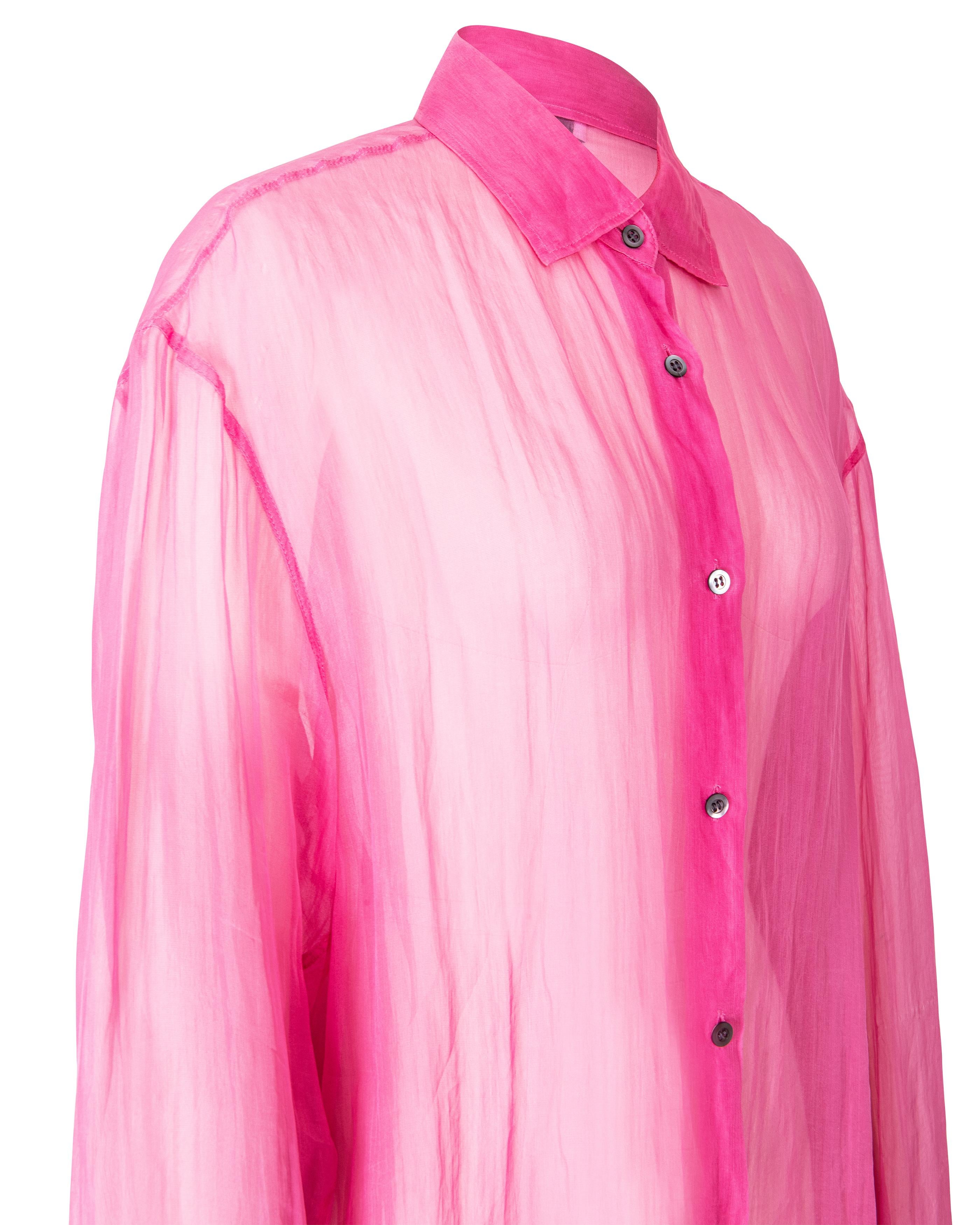 2000's Dries van Noten Semi-Sheer Pink Crinkle Button-Up 1