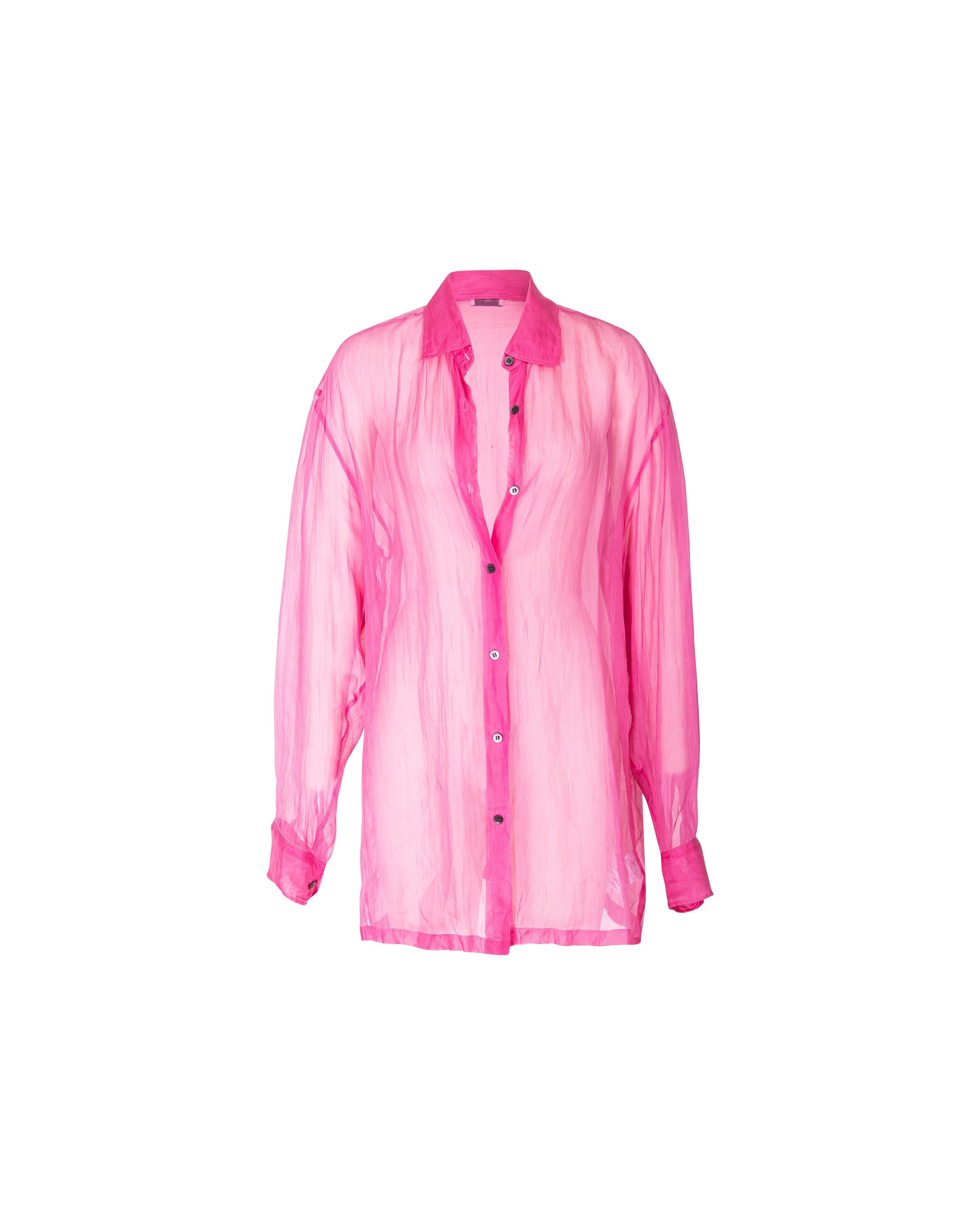 2000's Dries van Noten Semi-Sheer Pink Crinkle Button-Up 2