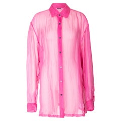 2000's Dries van Noten Semi-Sheer Pink Crinkle Button-Up