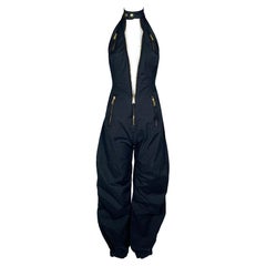 2000's Dsquared2 Black Plunging Zipper Baggy Hip-Hop Jumpsuit