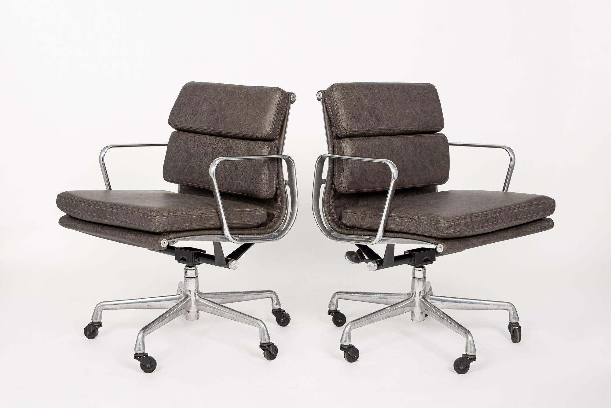 2000s Eames Herman Miller Gray Leather Desk Chairs Aluminum Group For ...