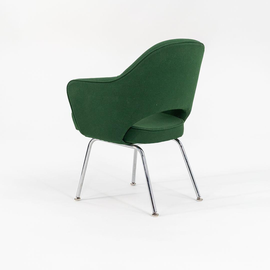 2000s Eero Saarinen for Knoll Executive Arm Dining Chairs in Green Fabric For Sale 3