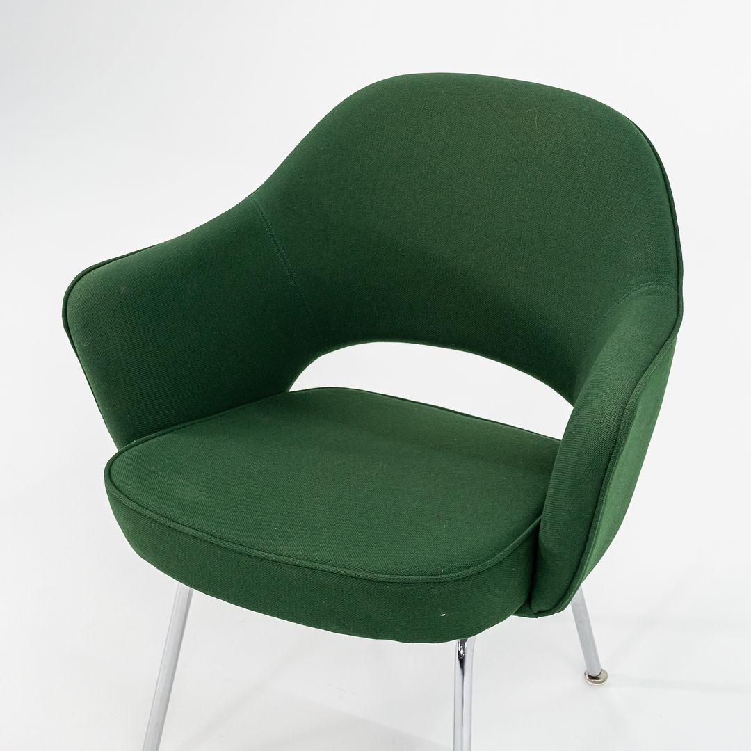 Modern 2000s Eero Saarinen for Knoll Executive Arm Dining Chairs in Green Fabric For Sale