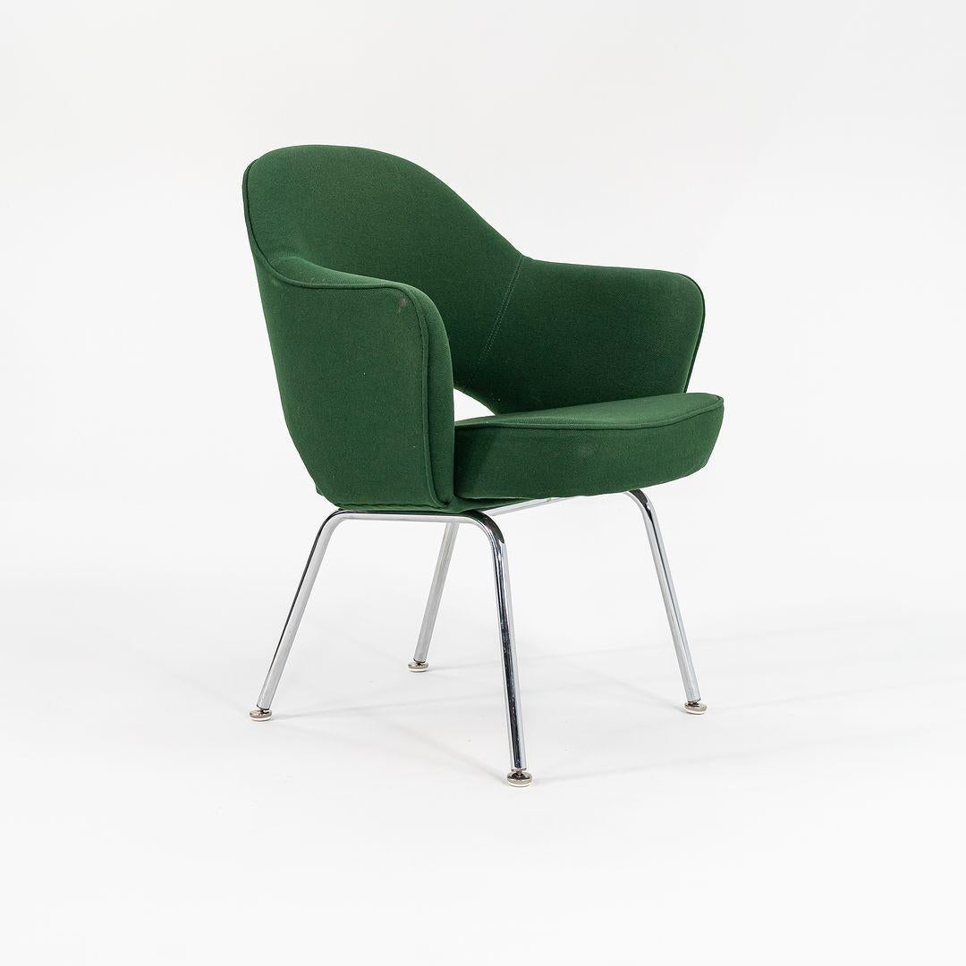 Contemporary 2000s Eero Saarinen for Knoll Executive Arm Dining Chairs in Green Fabric For Sale