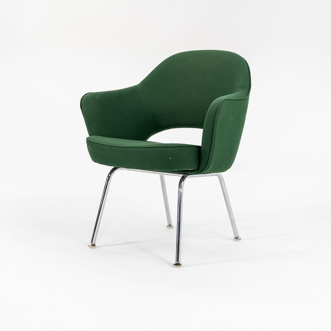 2000s Eero Saarinen for Knoll Executive Arm Dining Chairs in Green Fabric For Sale 1