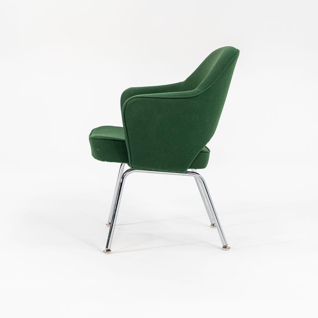 2000s Eero Saarinen for Knoll Executive Arm Dining Chairs in Green Fabric For Sale 2