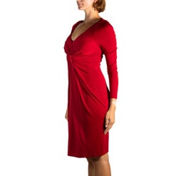 2000S Elie Saab Rust Red Polyester Jersey Long Sleeve Dress