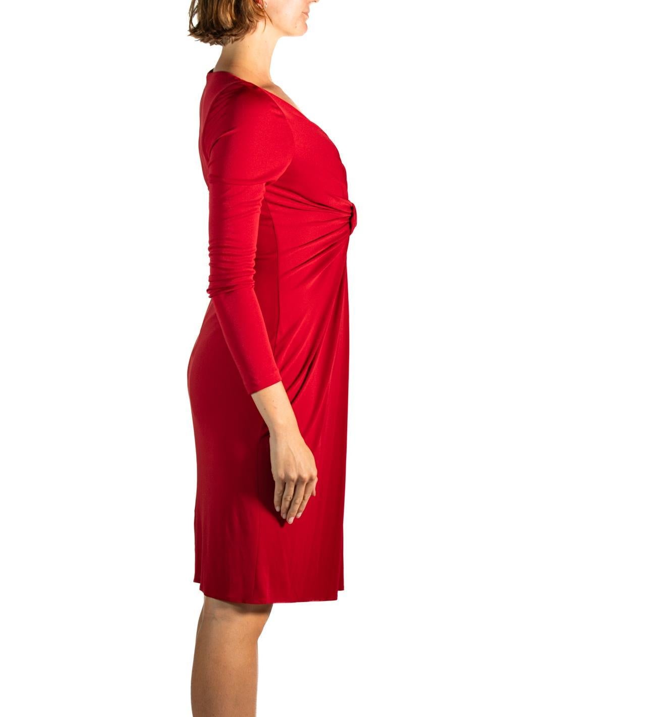 2000er Elie Saab Rostrotes langärmeliges Kleid aus Polyester-Jersey (Rot) im Angebot