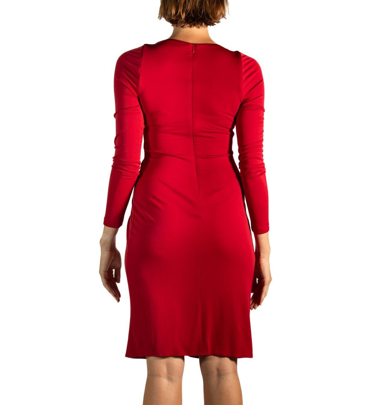 2000er Elie Saab Rostrotes langärmeliges Kleid aus Polyester-Jersey im Angebot 2