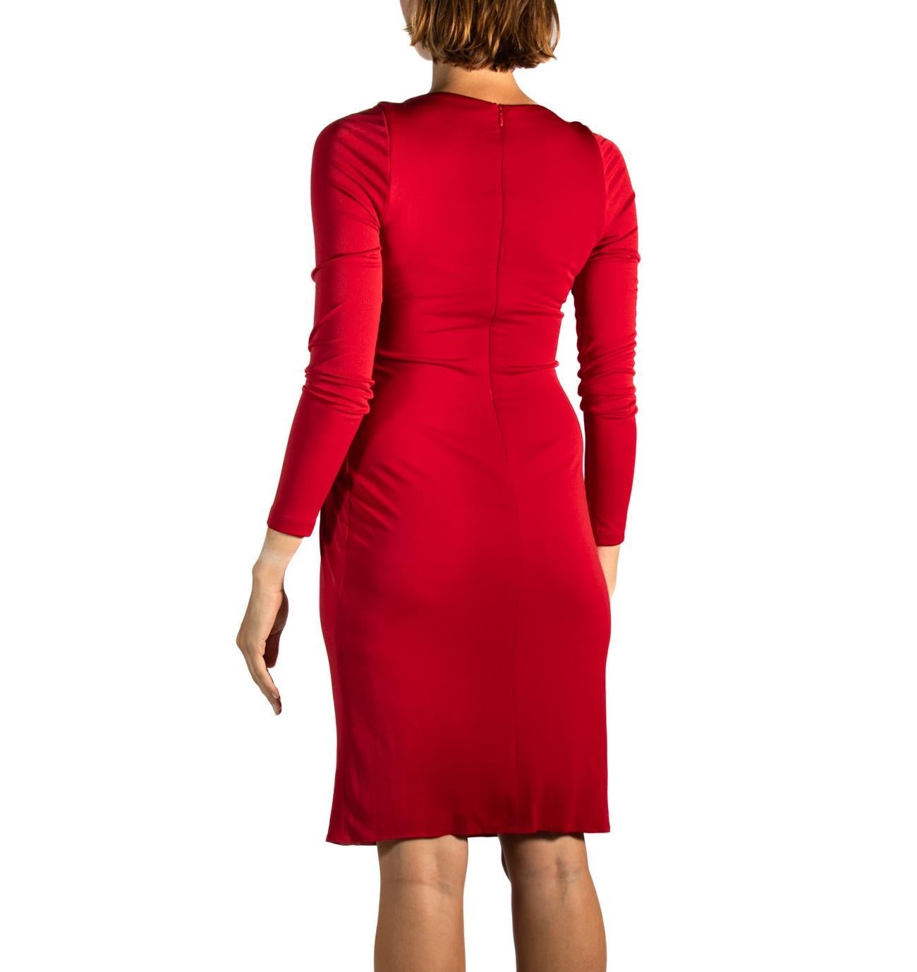 2000er Elie Saab Rostrotes langärmeliges Kleid aus Polyester-Jersey im Angebot 3