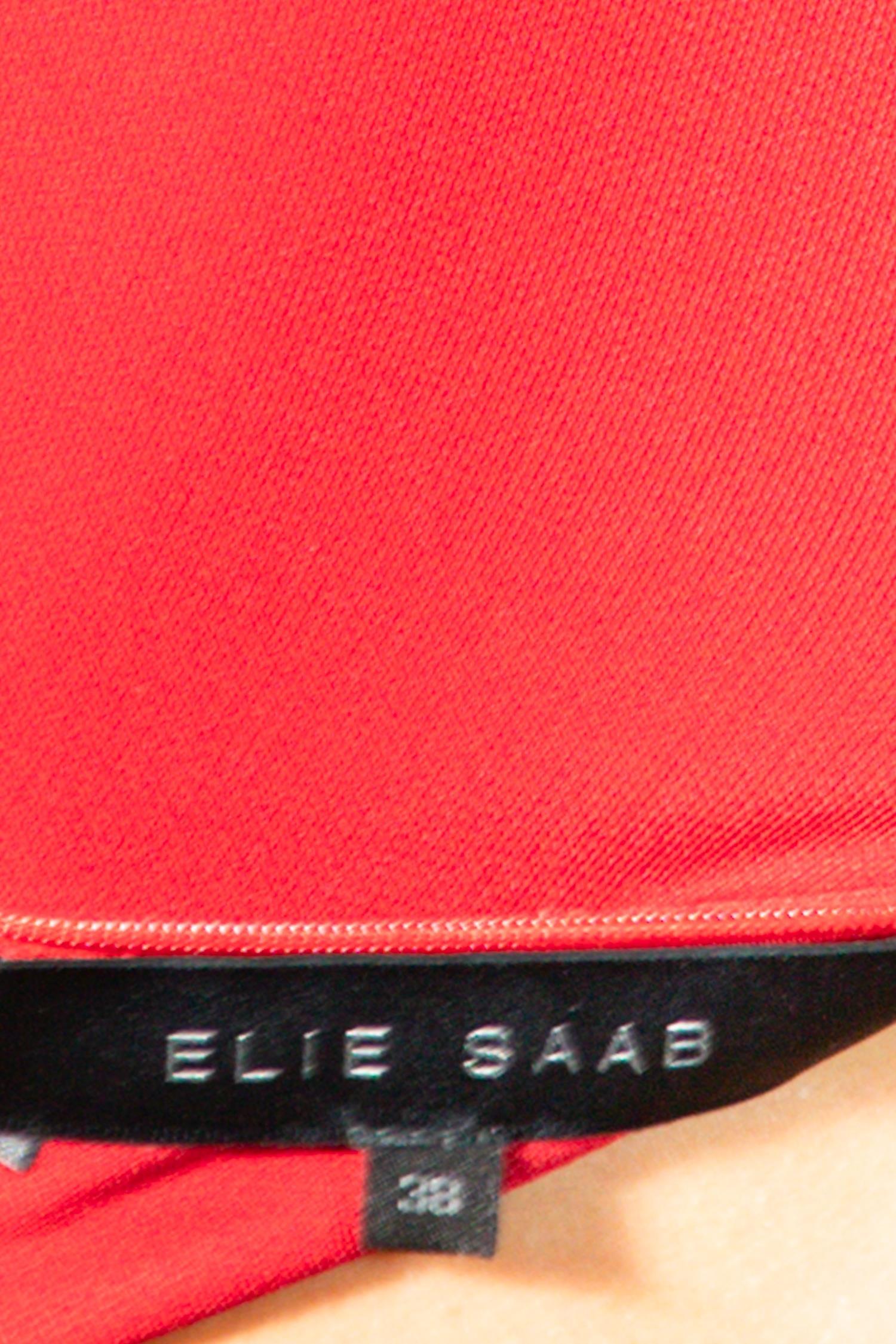 2000er Elie Saab Rostrotes langärmeliges Kleid aus Polyester-Jersey im Angebot 4