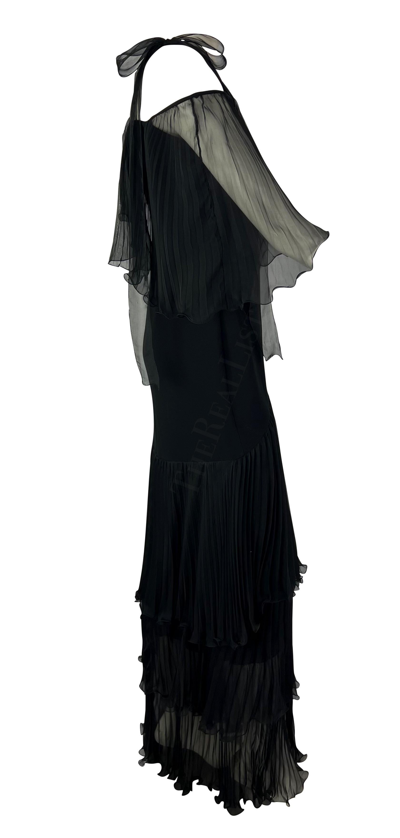 2000s Emanuel Ungaro Black One Shoulder Ruffle Tiered Silk Dress 1