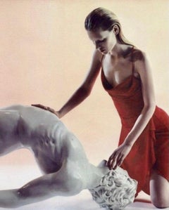 F/W 2000 Emanuel Ungaro Runway Ad Blue Watercolor Silk Chiffon Dress Y2K