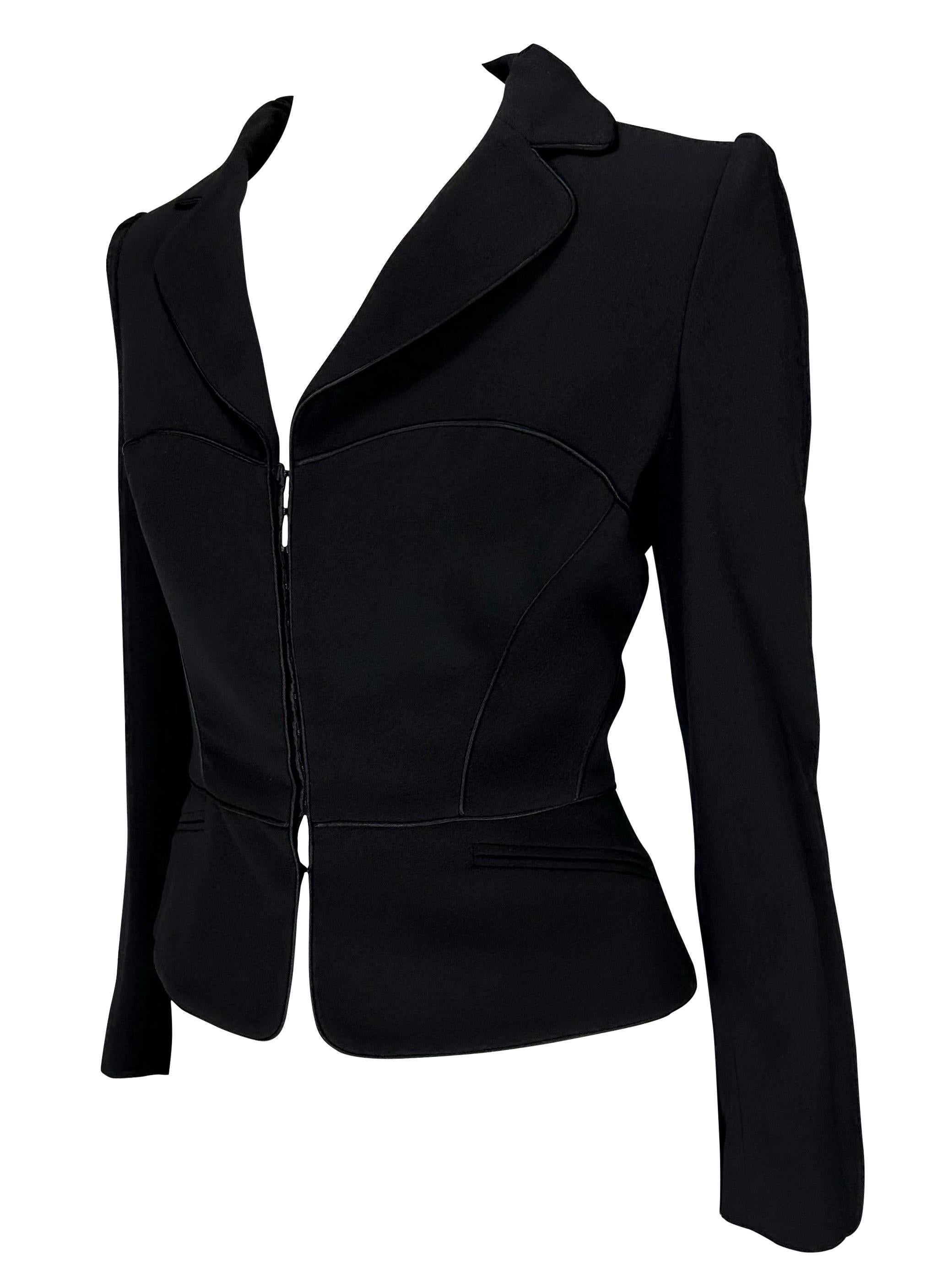 2000s Emanuel Ungaro Corset Lace-Up Black Cinched Blazer Jacket In Good Condition For Sale In West Hollywood, CA