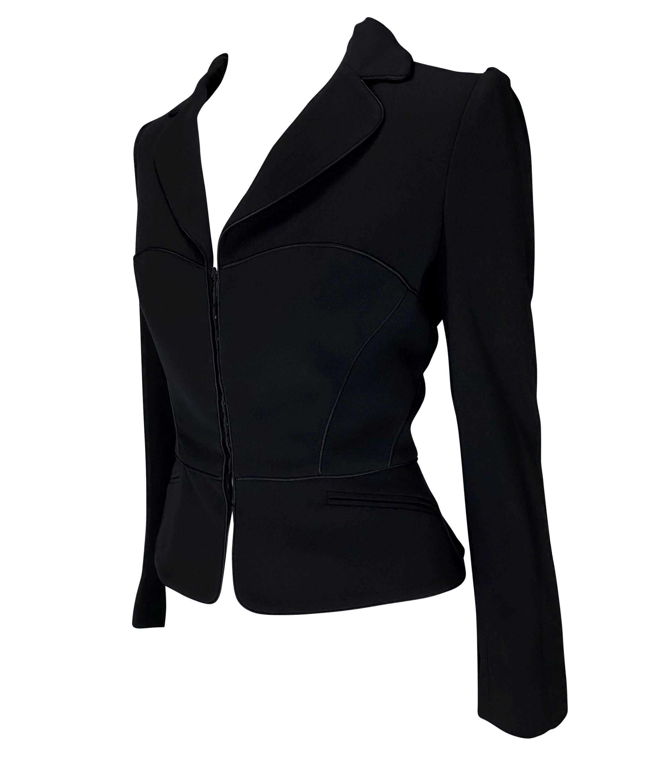 Women's 2000s Emanuel Ungaro Corset Lace-Up Black Cinched Blazer Jacket For Sale