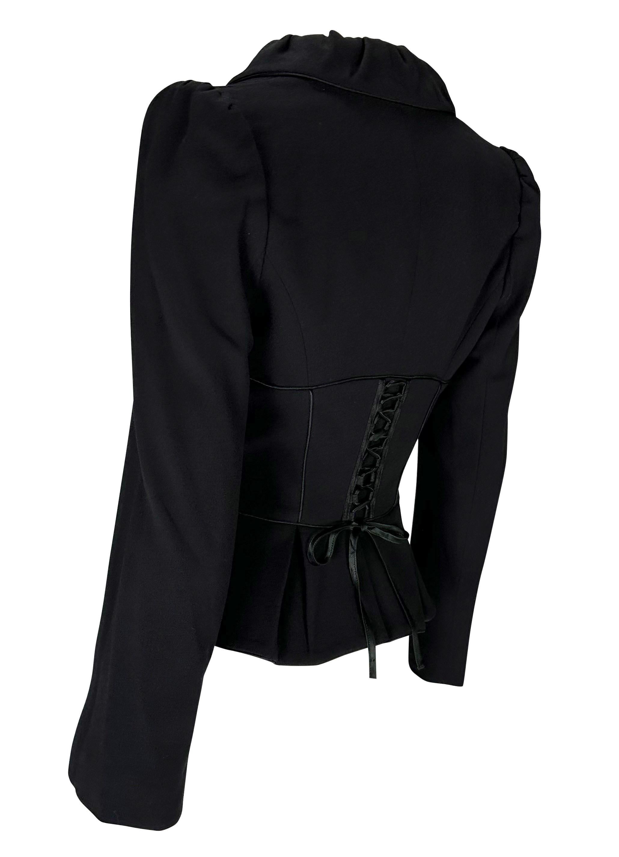 2000s Emanuel Ungaro Corset Lace-Up Black Cinched Blazer Jacket For Sale 2