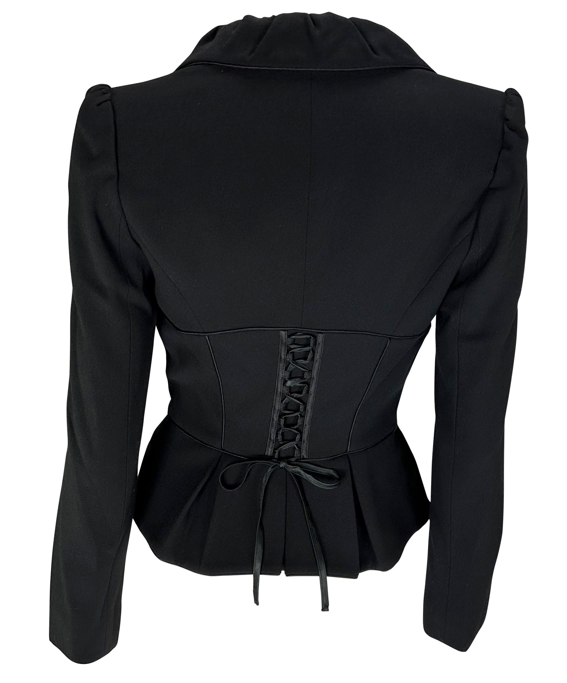 2000s Emanuel Ungaro Corset Lace-Up Black Cinched Blazer Jacket For Sale 3