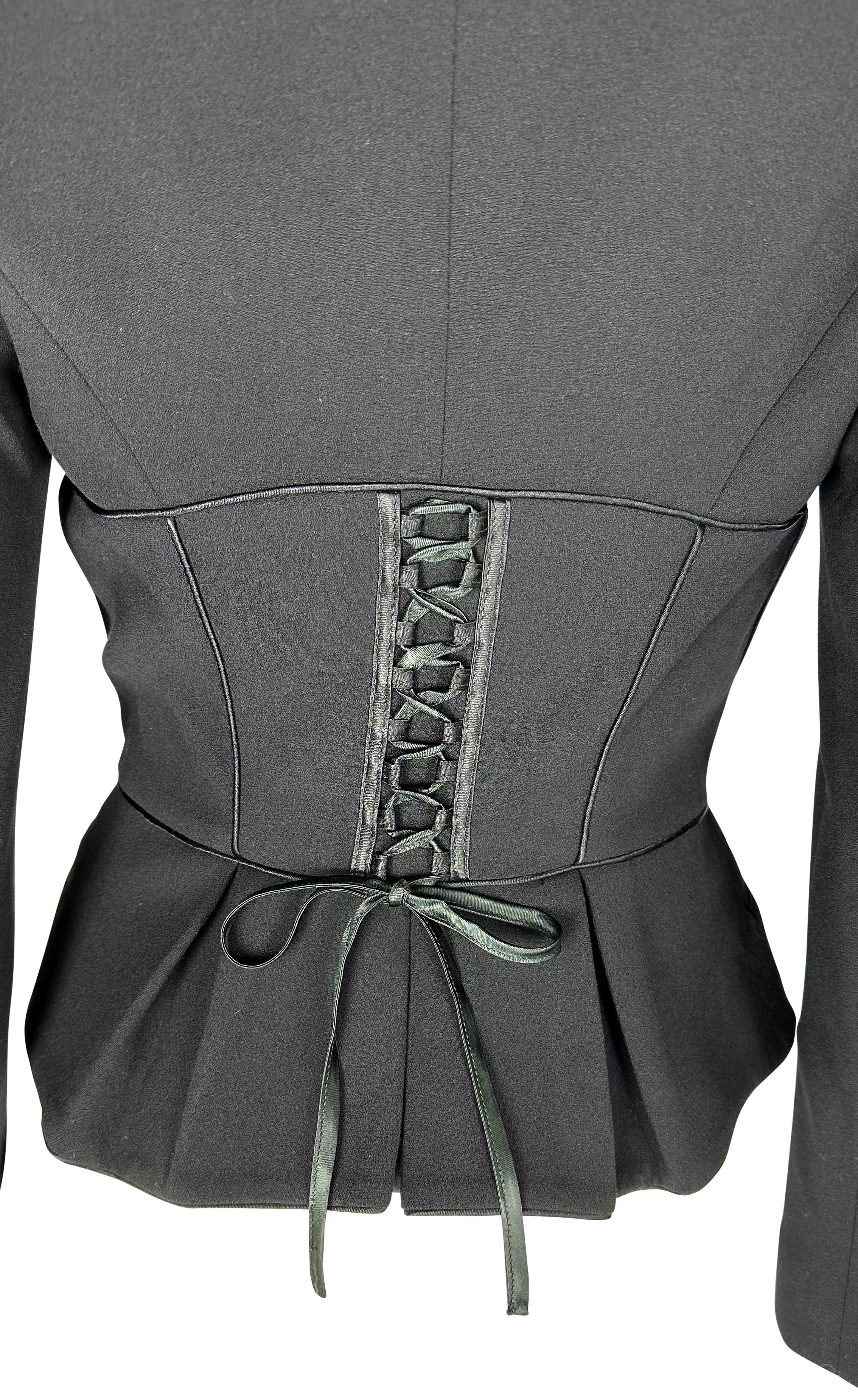 2000s Emanuel Ungaro Corset Lace-Up Black Cinched Blazer Jacket For Sale 4