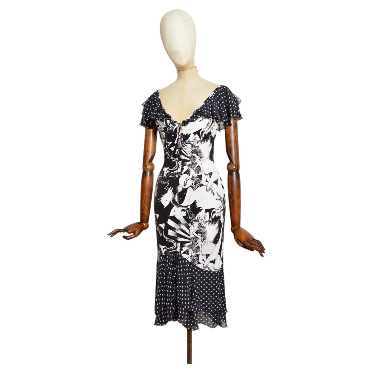 2000's Emanuel Ungaro Fever Ruffle detail fitted Polka dot flamenco Dress