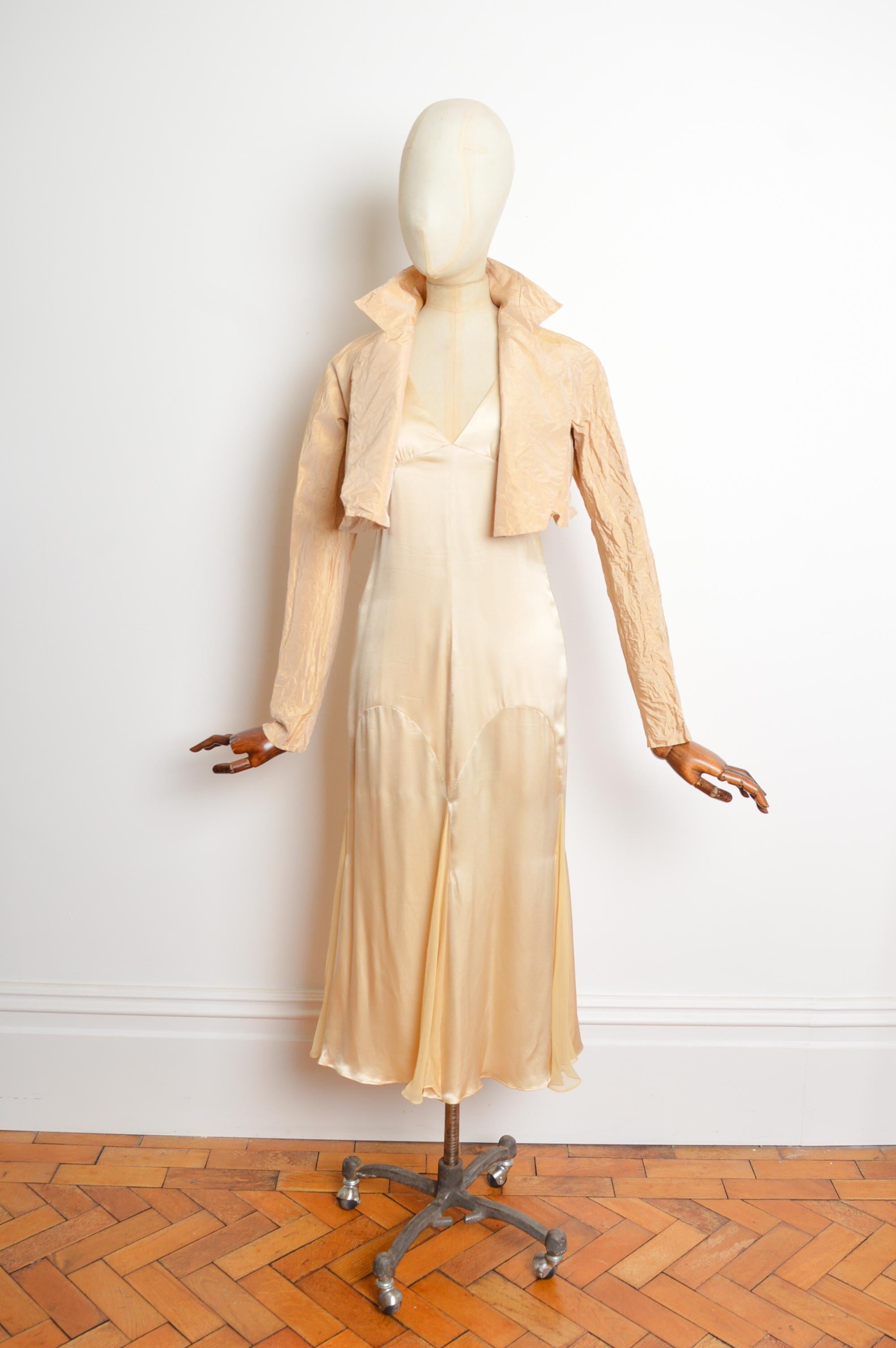 2000s Emanuel Ungaro Nude Long Cream Silk Satin Slip Dress & Matching Bolero Set For Sale 5