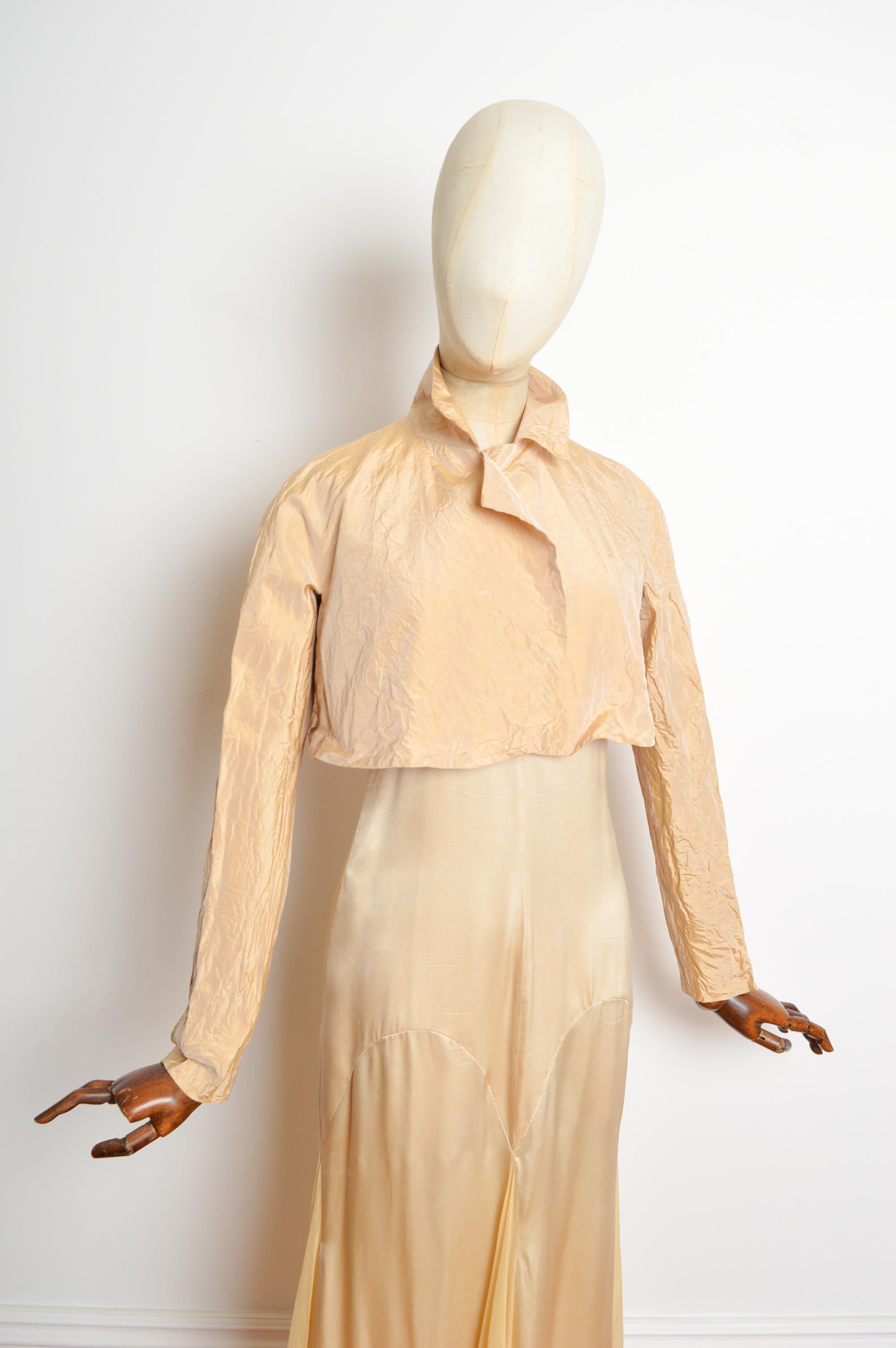 2000s Emanuel Ungaro Nude Long Cream Silk Satin Slip Dress & Matching Bolero Set For Sale 6