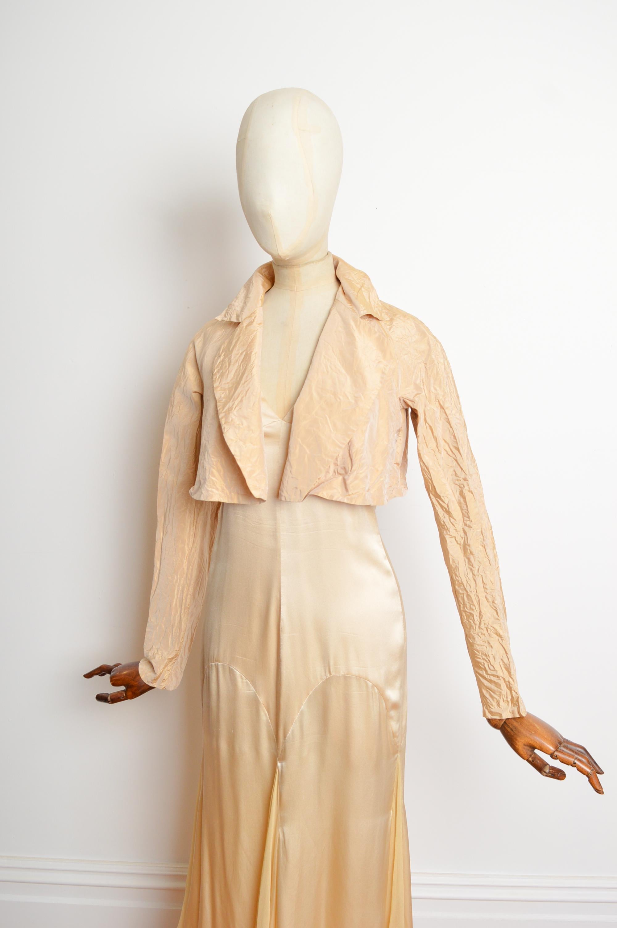 2000s Emanuel Ungaro Nude Long Cream Silk Satin Slip Dress & Matching Bolero Set For Sale 7