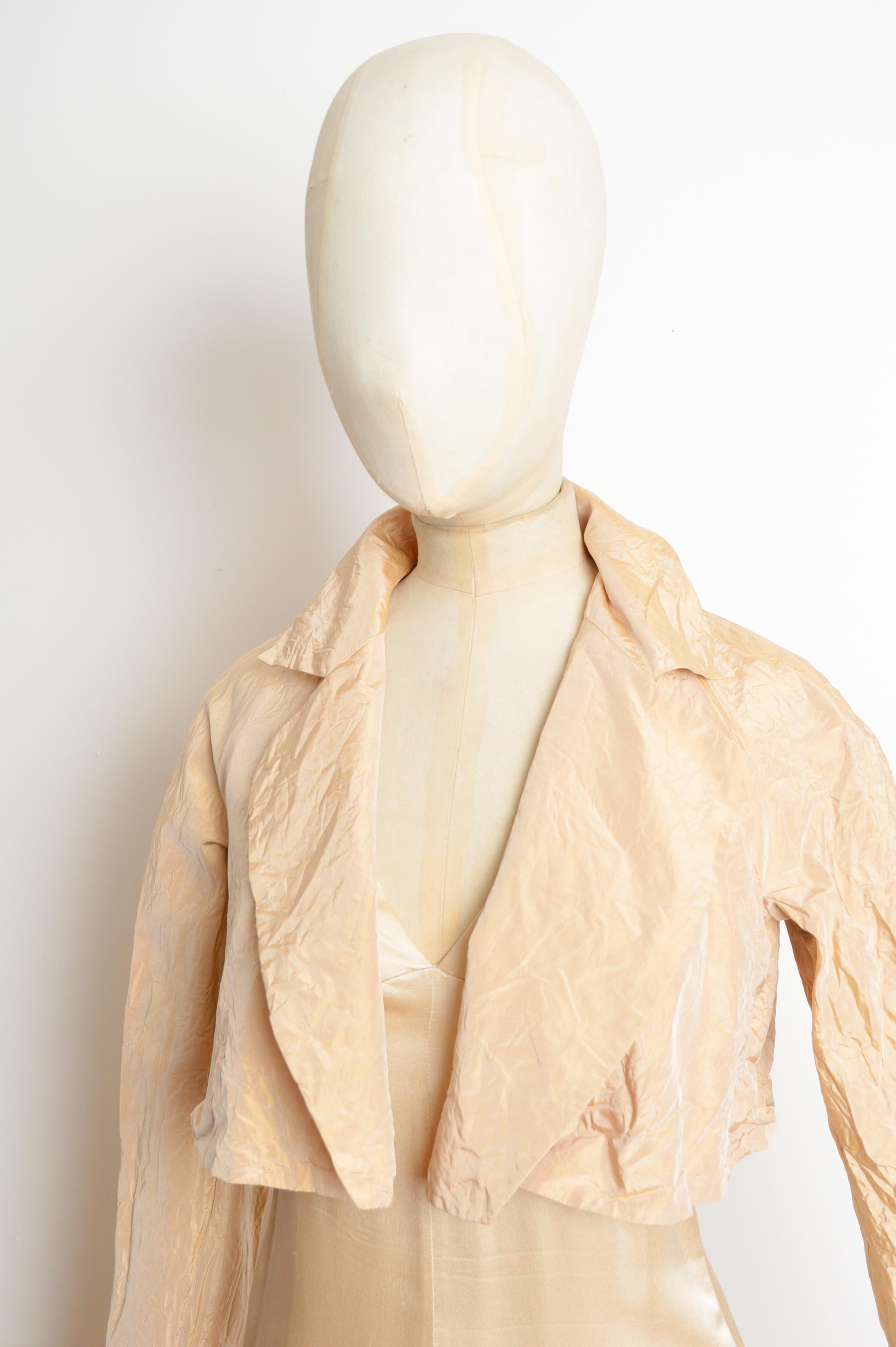 2000s Emanuel Ungaro Nude Long Cream Silk Satin Slip Dress & Matching Bolero Set For Sale 8