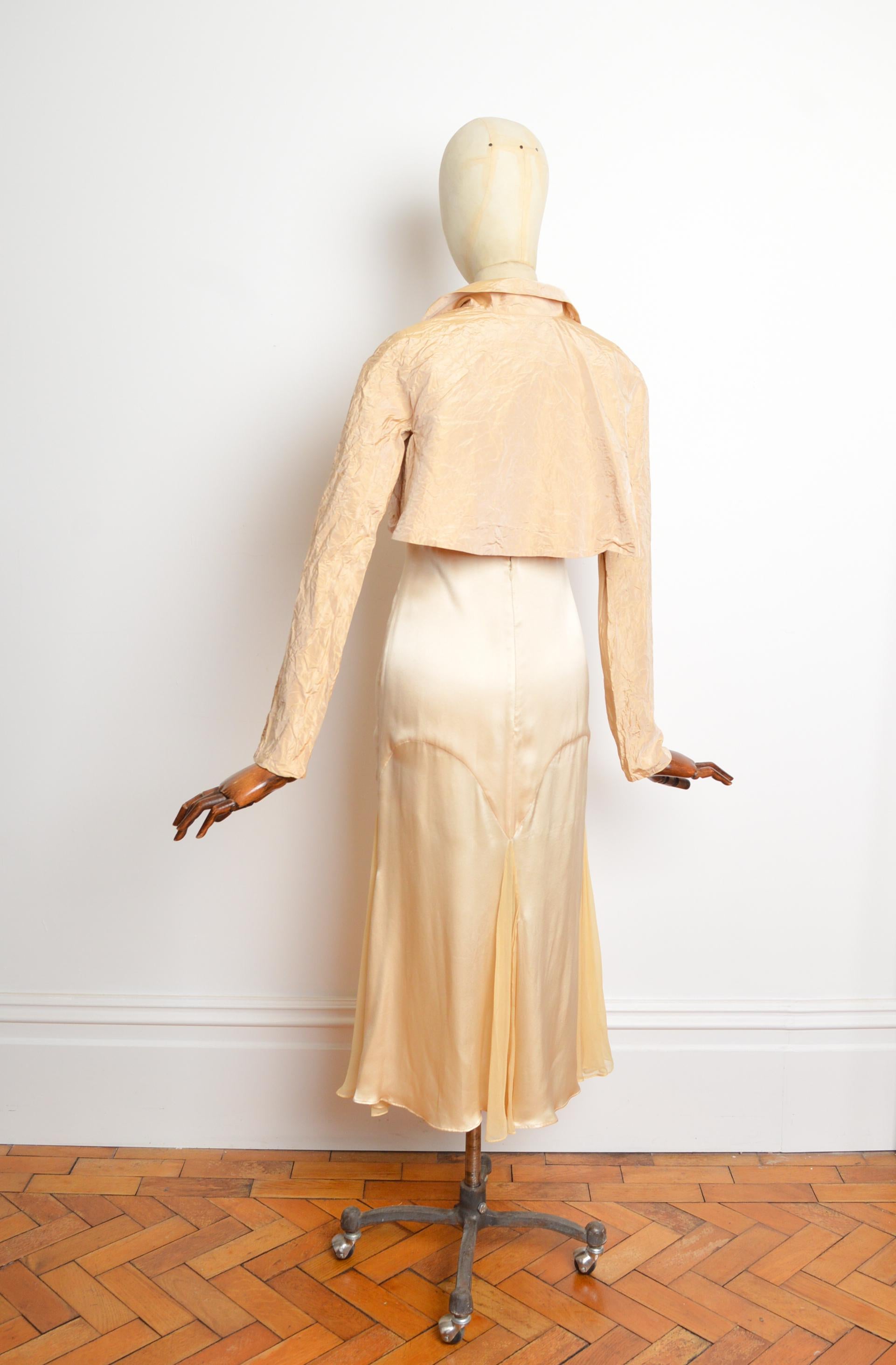 2000s Emanuel Ungaro Nude Long Cream Silk Satin Slip Dress & Matching Bolero Set For Sale 9
