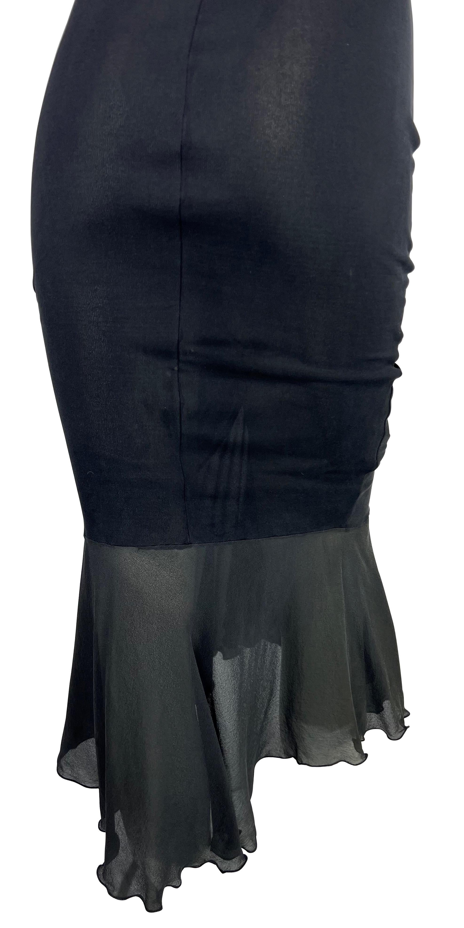 2000er Emanuel Ungaro Gerüschtes schwarzes Slinky-Bodycon-Kleid mit Spitzenriemen im Angebot 2