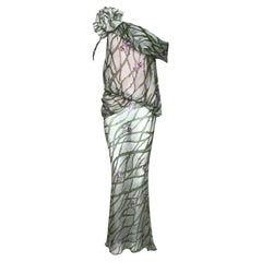 2000's Emanuel Ungaro Sheer Silk Rose Thorns Print Gown Dress