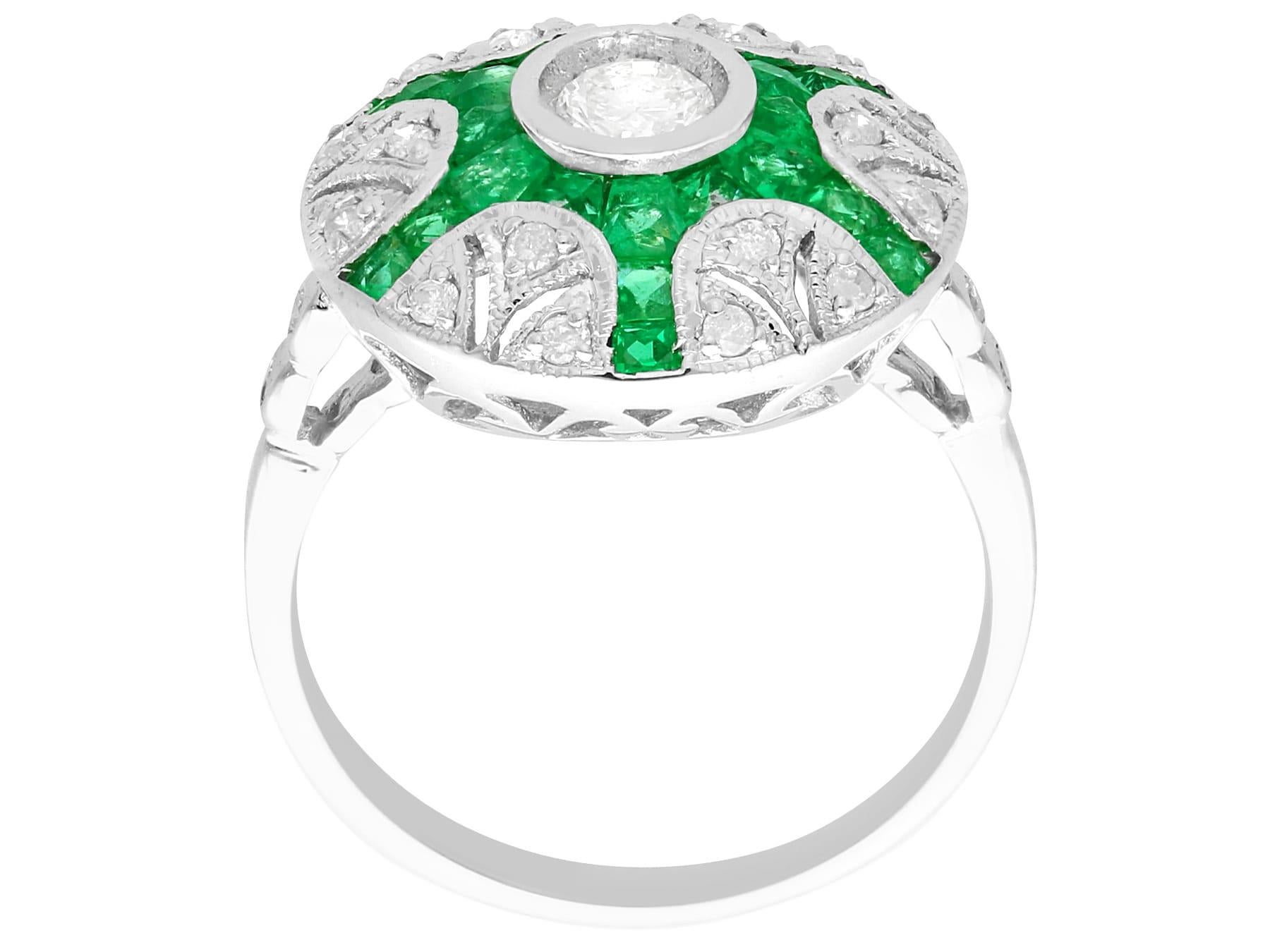 Women's 2000s Emerald and Diamond White Gold Cocktail Ring For Sale