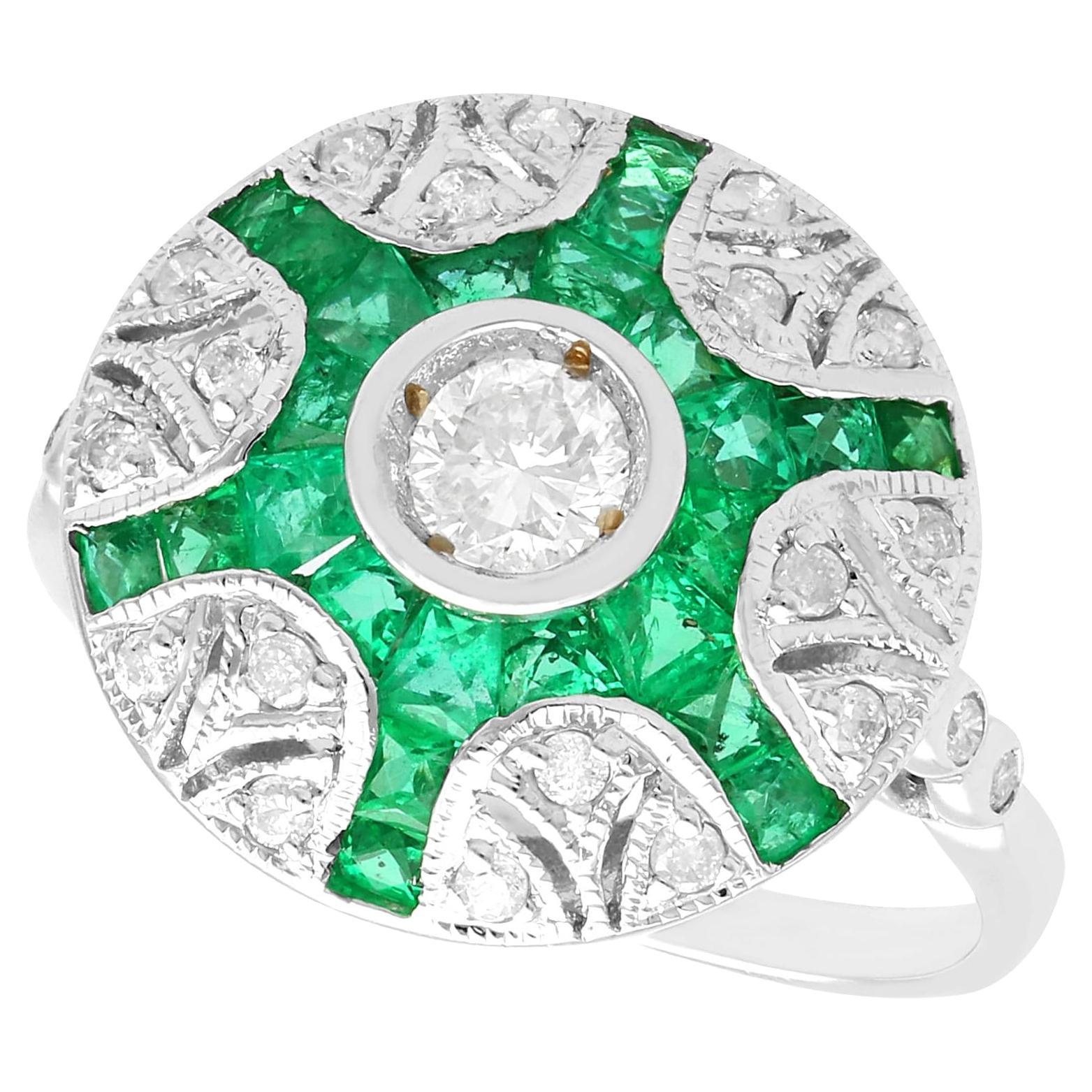 2000s Emerald and Diamond White Gold Cocktail Ring For Sale
