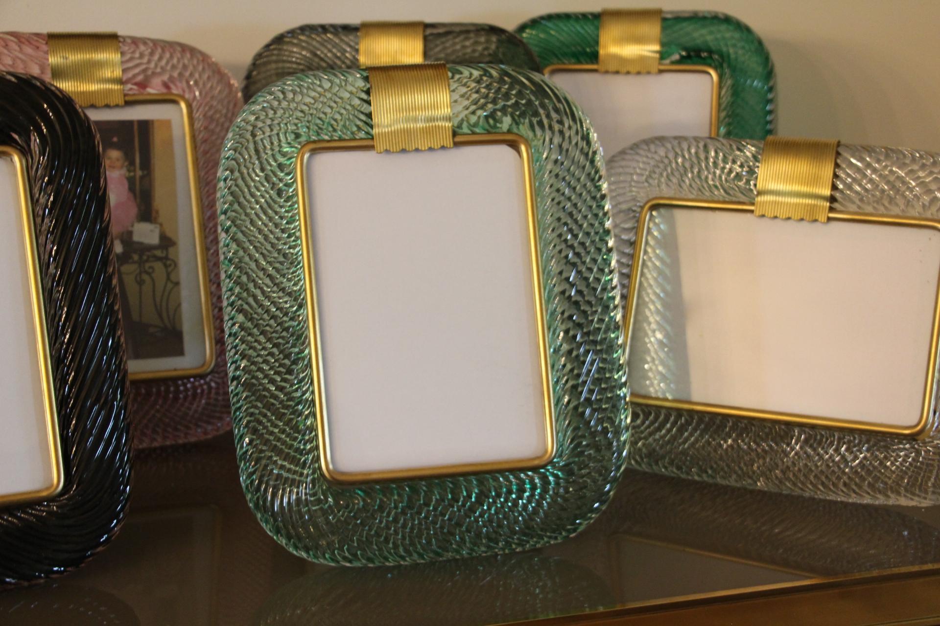 2000's Emerald Green Twisted Murano Glass and Brass Picture Frame by Barovier  10